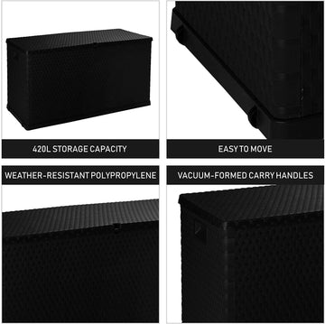 Olsen & Smith Toomax Multibox 420L Outdoor Plastic Storage Box Garden Furniture - 121 x 56 x 63 cm - Rattan Style - Packed Direct UK